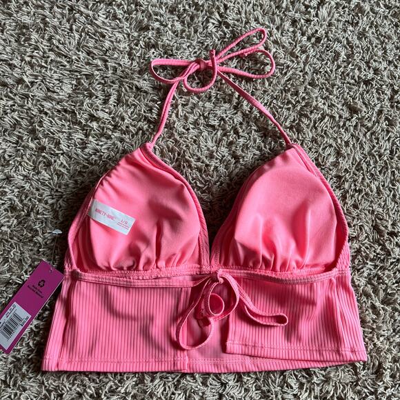 NWT! Juniors' Ninety-Nine° Pink Apron Crop Tankini Swim Top Size Large - Picture 2 of 7